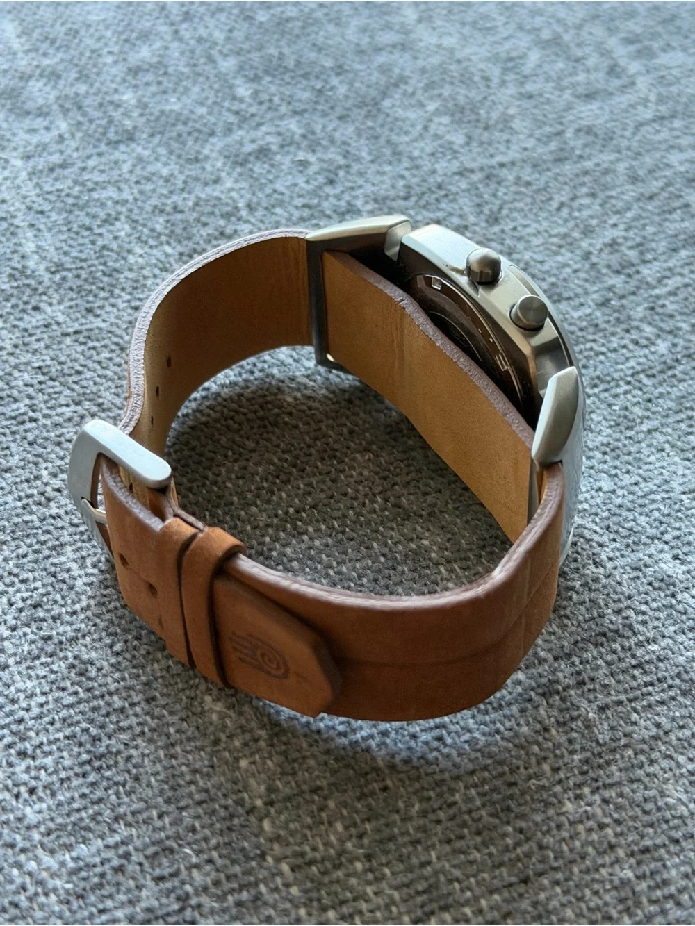 TEVA Stainless Steel Brown Leather Strap Watch